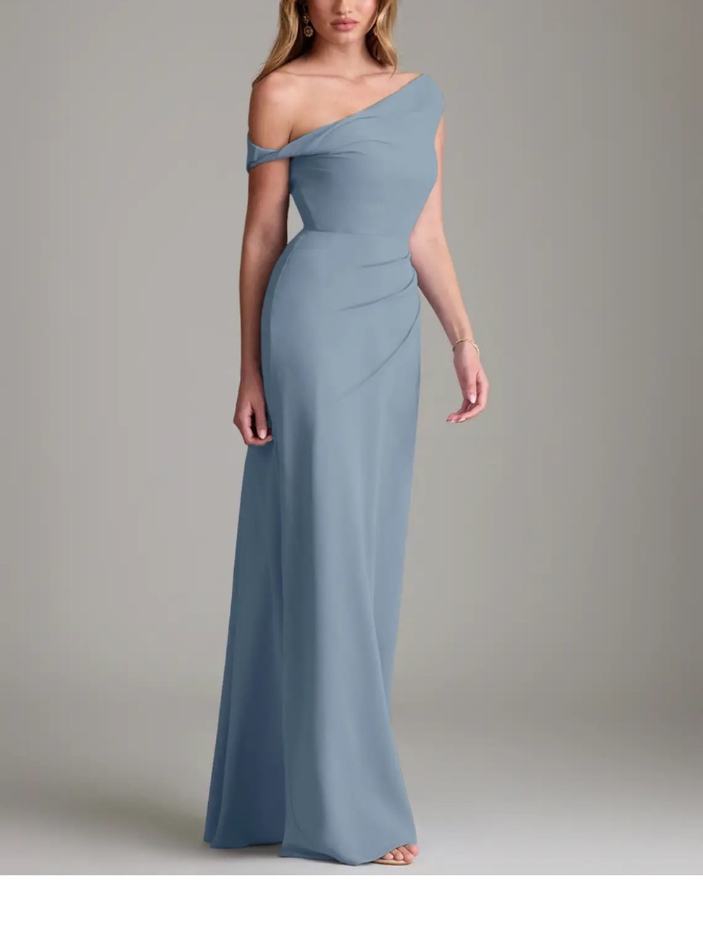 Azazie One-Shoulder Evening/Bridesmaid Gown in Dusty Blue